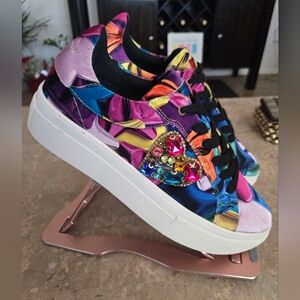 Kurt Geiger Lana Printed Velvet Jewel Heart Sneakers.  Size 41 - US  10